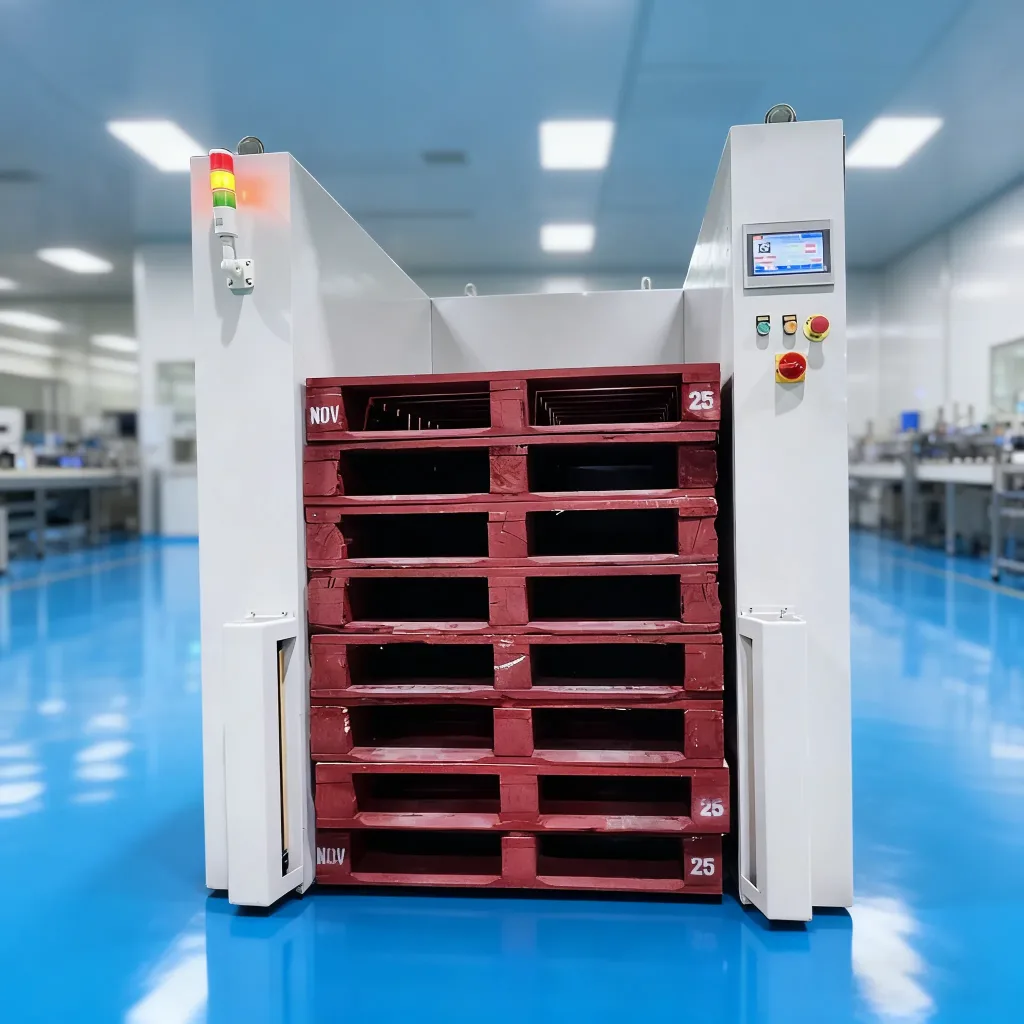 Automatic Pallet Stacker Machine for Efficient Empty Pallet Storage and Distribution in Production Lines